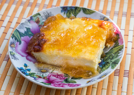 Appetizing cottage cheese casserole apricot jam.の写真素材