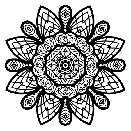 Flower Mandala. Vintage decorative elements. Oriental pattern, vector illustration. Coloring book page. Islam, Arabic, Indian, moroccan spain turkish mystic ottoman motifsのイラスト素材