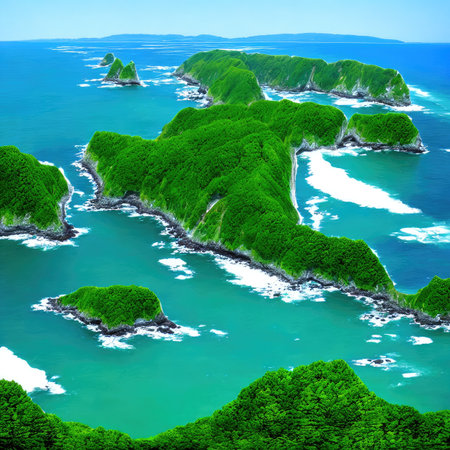 Green Islands in the Seaの写真素材