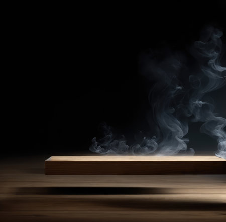 Wooden table with smokeの素材