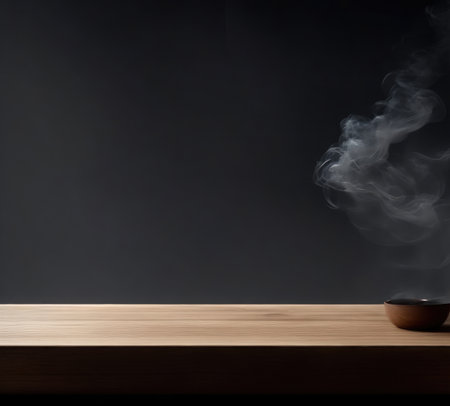 Wooden table with smokeの素材