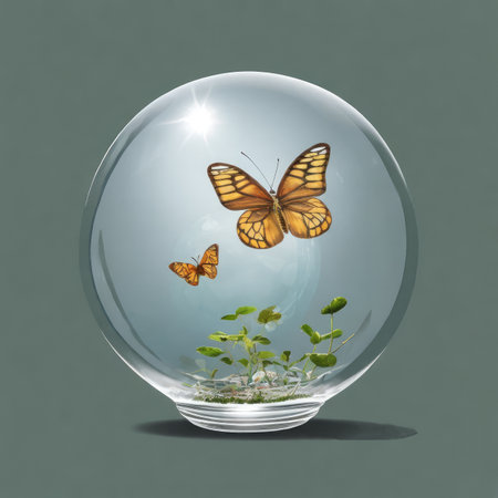 Glass Ball with Butterflies and Plantsの素材
