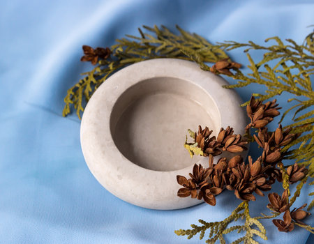 Round Beige Candle Holderの写真素材