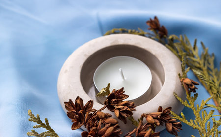 Round Beige Candle Holderの写真素材