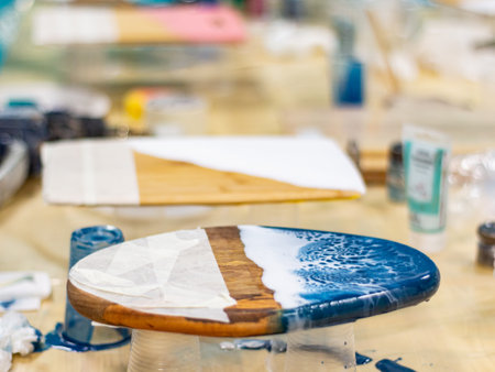 decorated wooden board master class paint driesの写真素材