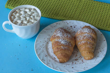 coffee croissants and napkin caffeine drink, foodの写真素材