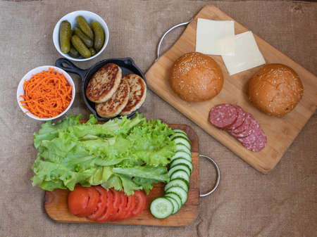 ingredients for burger cooking borka fast foodの写真素材