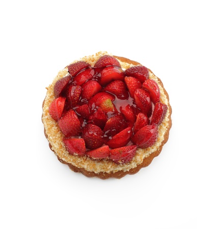 Cake with strawberries closeup, isolated on a white background. の写真素材