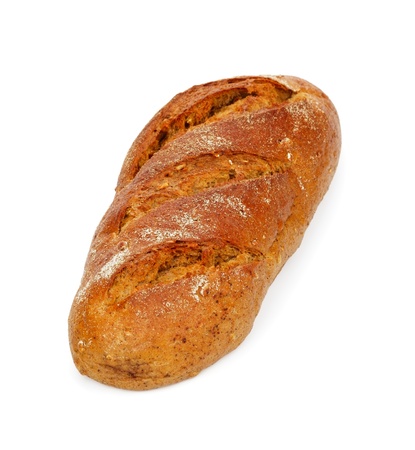 Whole loaf of wheat and rye flour with sunflower seeds on a white background の写真素材