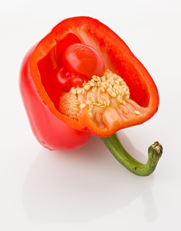 Sliced red pepper, on a white background close upの写真素材