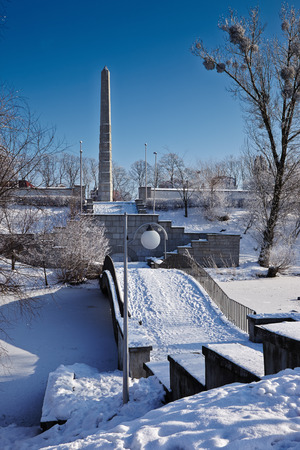 Bridge leading to the memorial who fell in the assault of Kanigsberg (Kaliningrad) in World War IIの写真素材