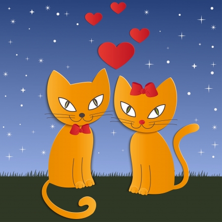 romantic couple of two loving cats - Illustration, vectorのイラスト素材