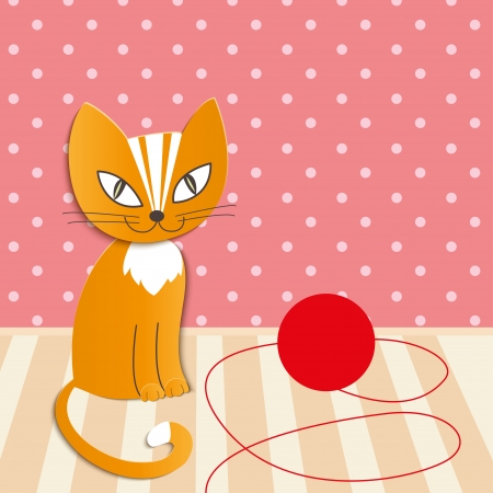 cartoon cat plays with a ball of wool - Illustrationのイラスト素材