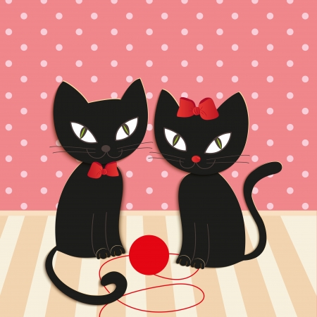 romantic couple of two loving cats - Illustration, vector のイラスト素材