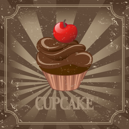 cupcake on vintage background - vector illustration のイラスト素材