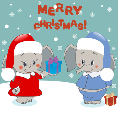 Elephant gives a gift. Christmas background , vectorのイラスト素材
