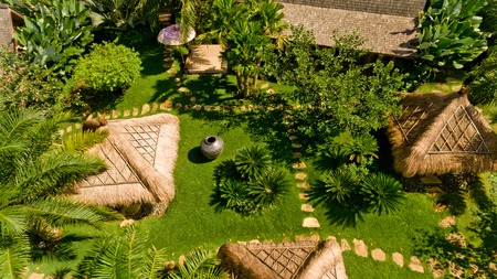 Bungalows in the jungle. Aerial view.の写真素材