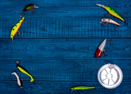 Frame with lures and fishing bytes. Decoration for fishing man.の写真素材