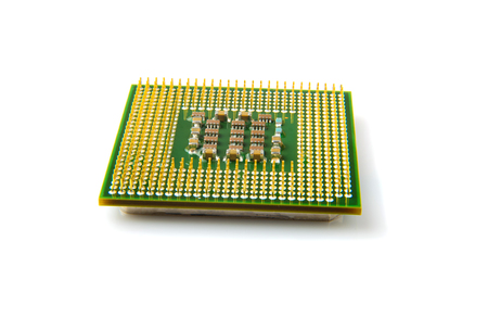 Close up of computer processor isolated on white background.の写真素材