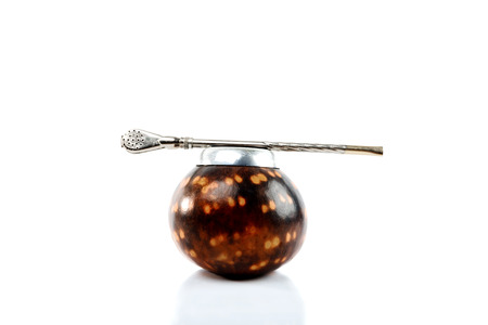 Calabash gourd and bombilla. Isolated on white background.の写真素材