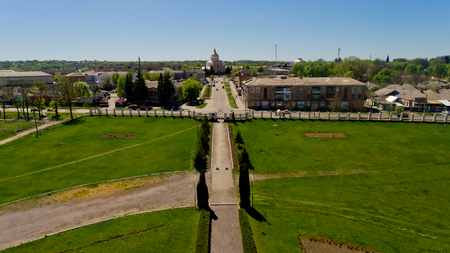Aerial view  Beautiful view of the green lawn in the city.の写真素材