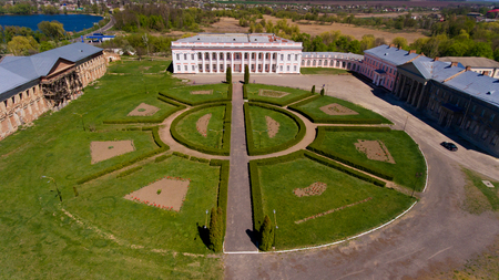 Aerial view of the ancient palace of Polish tycoons Potocki in Tulchin, Ukraine.の写真素材