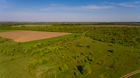 Beautiful aerial view of the wild nature and blue sky.の写真素材