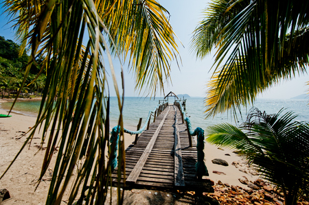 A wooden pier on the island of Koh Chang, Thailand.の写真素材