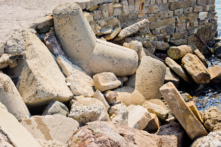 Destroyed breakwater.の写真素材
