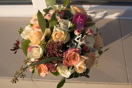 Close-up of wedding bouquet. Top view.の写真素材