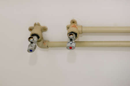 Method of installation of plastic water pipes in an apartment. Close-up.の写真素材