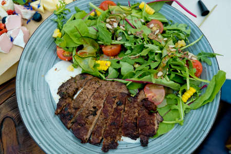 Veal with vegetables. Close up.の写真素材