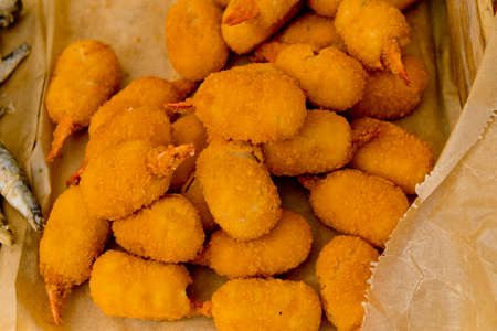 Ready-to-eat seafood on the counter. Close-up.の写真素材