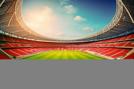 Panoramic view of modern stadium during football match. Generative AIの素材