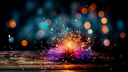 Fireworks on a wooden table. Close-up. Generated ai.の素材