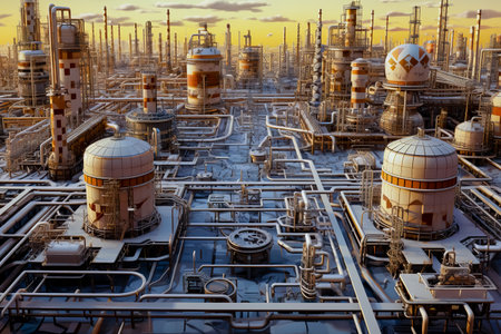 Oil production plant station near the city. Generative AI.の素材