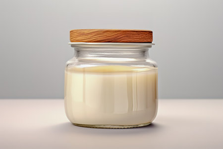 Coconut oil in a jar on a white background. Generated ai.の素材