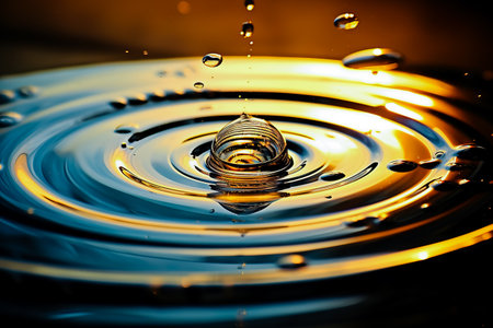 A droplet falls reflecting wave patterns on water. Generative AIの素材