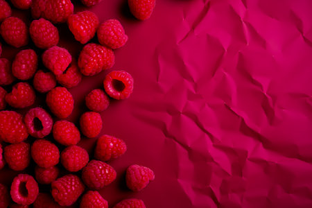 Crumpled Raspberry paper abstract shape background with space paper for text. Generative AIの素材