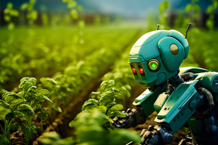 Robot farmers agriculture technology farm automation. Generative AIの素材