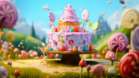 3d cartoon cake for children. Generative AIの素材