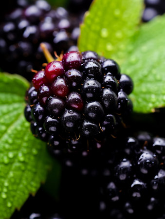 A macro photo of a blackberry. Generative AI.の素材
