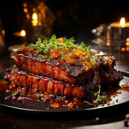 sliced beef medium rare barbecue. Generative AI.の素材