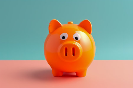 Cute piggy bank on color background. Generative AI.の素材