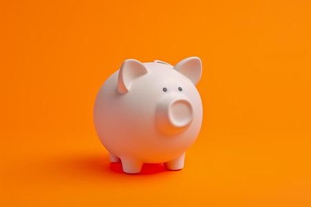 Cute piggy bank on color background. Generative AI.の素材