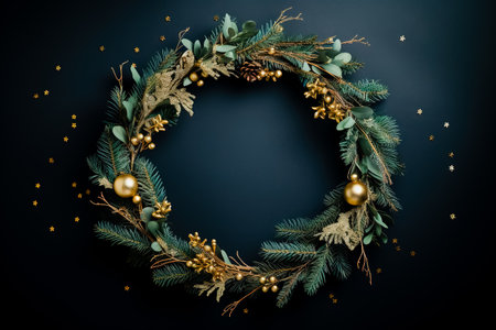 Christmas wreath on black background.の素材