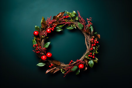 Christmas wreath on black background.の素材