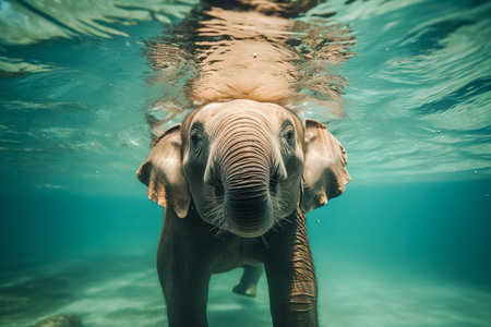 Elephant face underwater. Close up.の素材