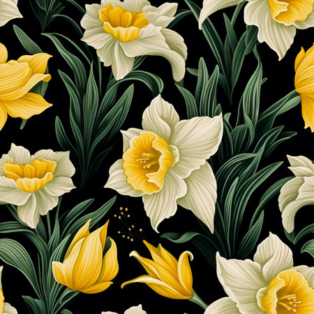 Collection of drawings of daffodil flowers and leaves.の素材