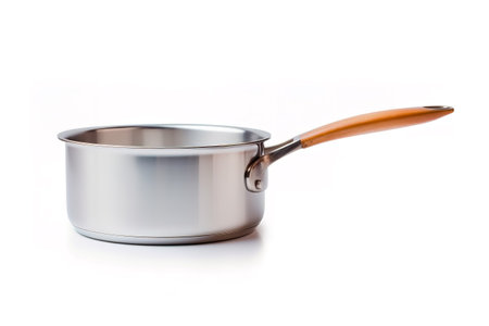 Steel saucepan on a white background.の素材